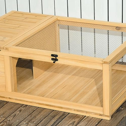 PawHut Wooden Tortoise House Indoor Turtle Habitat Enclosure Outdoor Reptile Cage for Lizards, Geckos, Yellow | Outdoor Reptile Cage, for Lizards, Geckos