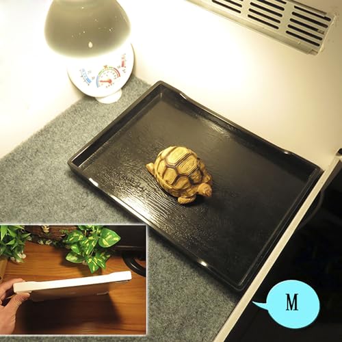 OMEM Reptile Bowl Large Food and Water Dish Enough Space Also Fit for Bath Simulated Wood Grain Surface (M, Black) - color: Black, size: M