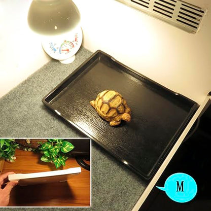 OMEM Reptile Bowl Large Food and Water Dish Enough Space Also Fit for Bath Simulated Wood Grain Surface (M, Black) - color: Black, size: M