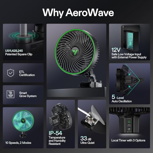 VIVOSUN AeroWave E6 Gen2, Grow Tent Clip Fan 6”, EC Motor, Smart Control, Powerful Oscillating Fan, Local Timer, Weatherproof IP54, for Hydroponics Circulation Cooling, Black | EC Motor, Smart Wifi Control, Local Timer, Weatherproof IP54, Strong Airflow b
