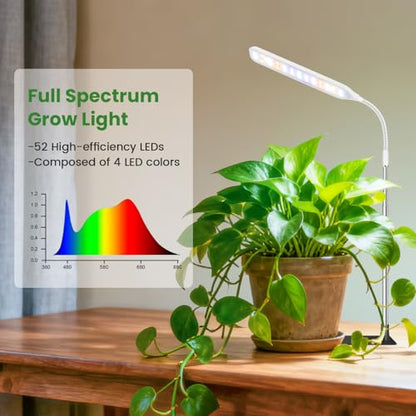 Small Grow Lights for Indoor Plants with Base, Full Spectrum | 52 Red/Blue/White LEDs, Gooseneck, 6.5-26in Height, Timer & Dimming, with Base or Stake, for Small Plants, White, 1 Pack - size: 1 Pack