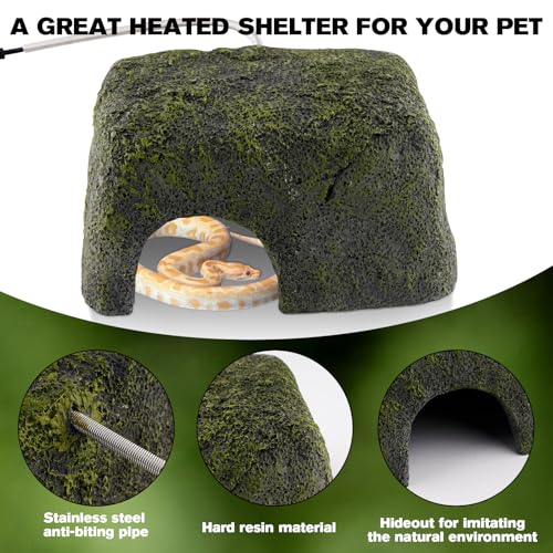 Reptile Heated Rock Bearded Dragon Basking Platform with Hide Cave,12V Thermostatic Heat Rocks Reptiles Habitat Decor Accessories for Lizard Gecko Tortoise Snake