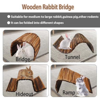 kathson Guinea Pig Wooden Bridge Ladder（15.8 x 7.9 in）, Wooden Flexible Hideout - Extra Large Wooden Rabbit Climbing Tunnel Hideaway for Bunny Guinea Pig Chinchillas Hedgehogs and Other Rodents - size: XL-Smooth(15.8 x 7.9 inches)
