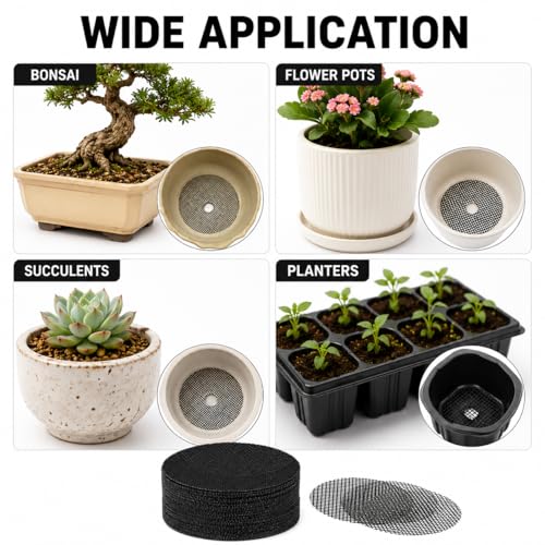 50 Pcs Round Mesh Mats for Plant Potting Gardening Plant Mesh Mats Bonsai Flower Drainage Hole Screen Bonsai Pot Bottom for Gardening(Diameter 4.5cm*50 Pieces) - color: Diameter 4.5cm*50 Pieces
