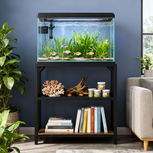 40 Gallon Metal Aquarium Fish Tank Stand, Rustic Brown | Built in power outlets adjustable shelf 660LBS load bearing fits turtle reptile terrarium breeder tank home office use - color: Rustic Brown