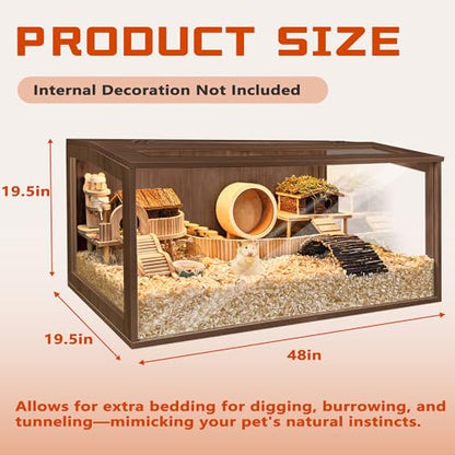 PROLEE Hamster Cage with Chewproof Wood Top, Guinea Pig Cages, Hamster Habitat with Clear Acrylic Sheets Solid Built, Small Animal Cage (Walnut, 48X19.5X19.5 inch) - color: Walnut, size: 48.0"L x 19.5"W x 19.5"H
