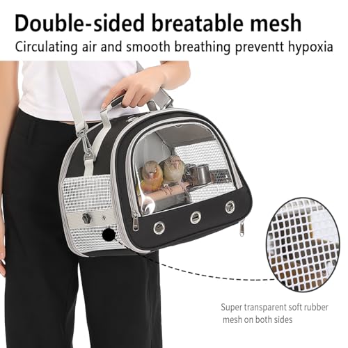 Bird Carrier,Bird Cage Parakeet Parrot Budgie Carrier Backpack for Small Birds, Travel Bird Cages with Perch, Transparent Ventilation Cockatiels, Lightweight Pet Carrier for Outdoor Use(Black) - color: Black