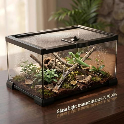 12x8x6 Reptile Enclosure, Glass Terrarium for Geckos, Lizards | Clear glass enclosure for leopard geckos, lizards, frogs, snails & isopods. Easy assembly with escape-proof locking lid.
