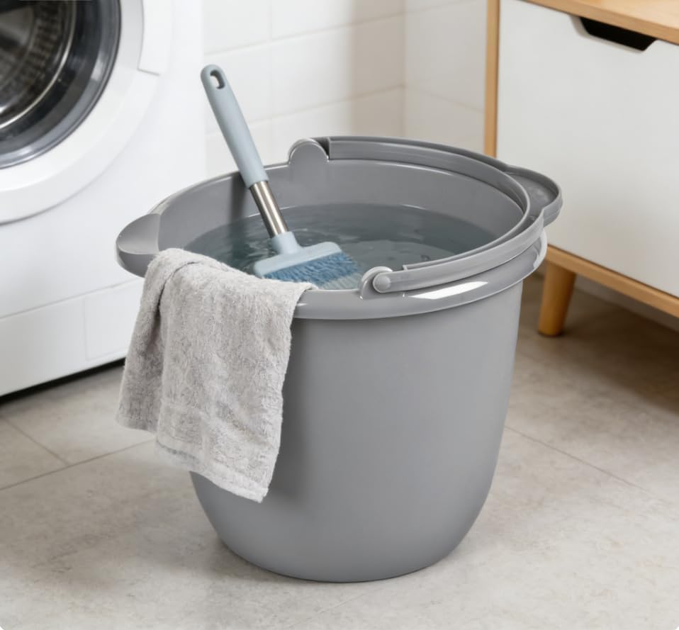 (1 Pack) 10 Qt Round Utility Bucket, Comfort Handle, Plastic.10 Qt Spout Pail Classic Titanium | Gray Round Utility Bucket