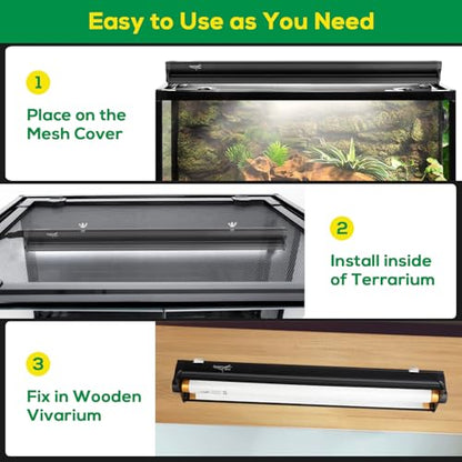 T5 UVB Reptile Light Fixture HO UVB Bulb Lighting Combo Kit, 10.0 UVB Light for Reptiles Terrarium Hood with 39W Reptile Light Bar UVA UVB Desert Lamp for Bearded Dragon Turtle Tank, 34Inch - size: T5-34Inch