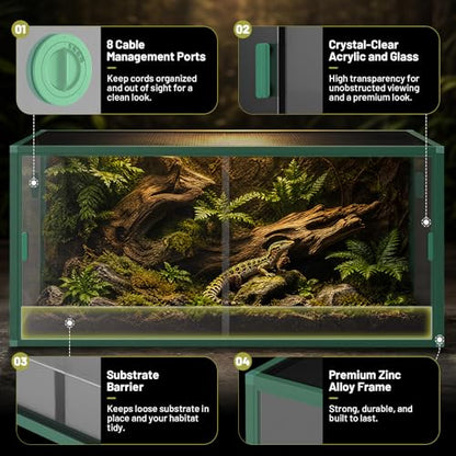 120 Gallon Reptile Tank, 4x2x2 Reptile Enclosure for Bearded Dragon, Snake, Ball Python & Chameleon, Aluminum Alloy Reptile Terrariums Cage with Front Sliding Tempered Glass Doors (Green) - color: Green