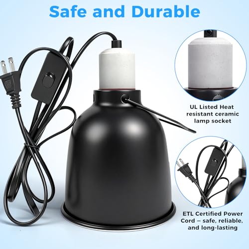 5.5 Inch Reptile Deep Dome Light Fixture - UVB Heat Lamp Holder with Ceramic Socket for Bearded Dragons, Geckos, Turtles - Hanging Hook Design with Safety Switch for Terrarium Lighting