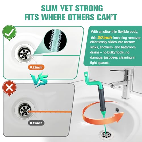 Drain Clog Remover Tool, 30-Inch Hair Clog Remover, Plumbing Snake Auger with Rotating Handle, Flexible Steel Shower Drain Snake for Cleaning Shower, Bath Tub, Easy to Use on Most Home-10 Pack