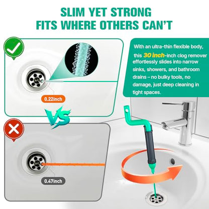 Drain Clog Remover Tool, 30-Inch Hair Clog Remover, Plumbing Snake Auger with Rotating Handle, Flexible Steel Shower Drain Snake for Cleaning Shower, Bath Tub, Easy to Use on Most Home-10 Pack