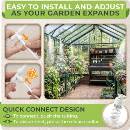Misters for Outside Patio with Flexible Rod Nozzles, 75 ft, White | Misting System for Outside Patio Cooling, Garden Faucet Setup for Pergola, Garden, Greenhouse, Backyard - size: 75 FT