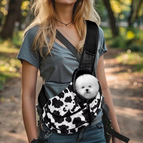 COEQINE Pet Carrier for Cat Small Dogs Hands-Free Leopard Front Facing Cat Carry Sling Monochrome Chic Small Cats Night Walk - color: Black White Leopard Print
