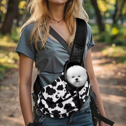 COEQINE Pet Carrier for Cat Small Dogs Hands-Free Leopard Front Facing Cat Carry Sling Monochrome Chic Small Cats Night Walk - color: Black White Leopard Print