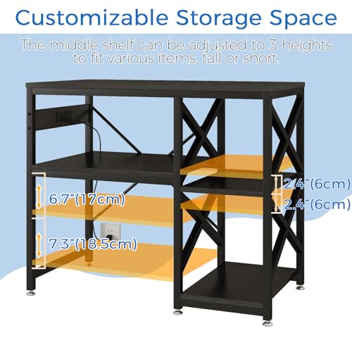 METYERRY 40-50 Gallon Fish Tank Stand with Power Outlet,Adjustable Shelf | 3 Tier Storage,660 LBS Heavy Duty Steel Frame, Fits Fish Reptile and Turtle Tanks, Stable Home Aquarium Setup - color: Black, size: 40-50gallon