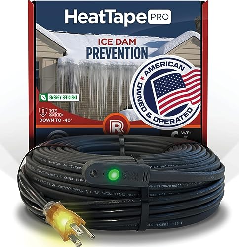 RADIANT SOLUTIONS HeatTapePro - Intelligent Commercial Grade Self-Regulating Heat Cable with GlowCap™ - 10 YR warranty - Ice Dam & Pipe Freeze Protection - 125 ft cable + 10 Ft Cord, 120V, 6 watts/Ft - style: Heat Tape Pro (125 FT)