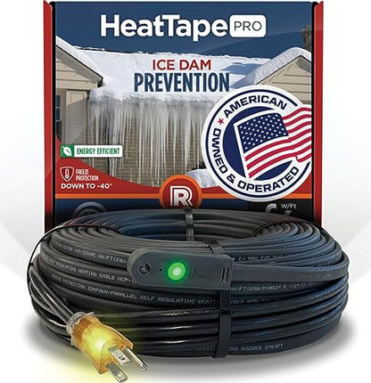 RADIANT SOLUTIONS HeatTapePro - Intelligent Commercial Grade Self-Regulating Heat Cable with GlowCap™ - 10 YR warranty - Ice Dam & Pipe Freeze Protection - 125 ft cable + 10 Ft Cord, 120V, 6 watts/Ft - style: Heat Tape Pro (125 FT)