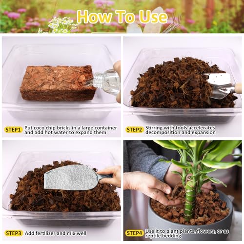 Riare 6 Pack Organic Coco Coir Chips for Plants, 6.6 lb Coconut Husk Bricks | Low EC & pH-Balanced Coco Husk Substrate with Drainage & Aeration, High-Expansion Mulch for Landscaping, Orchids & Soil Mix - size: 6 Pack