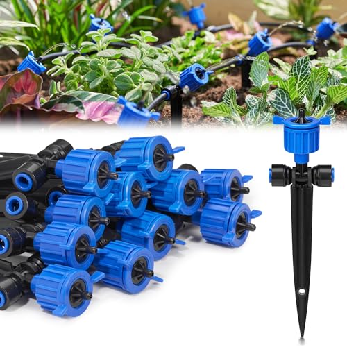 HIRALIY 12PCS Quick-Connect Drip Irrigation Emitters, Pressure Compensated | Adjustable Water Flow Dripper, for Drip Irrigation Kit Series 1/4 inch Tubing, with Stake, Maintain Constant Flow