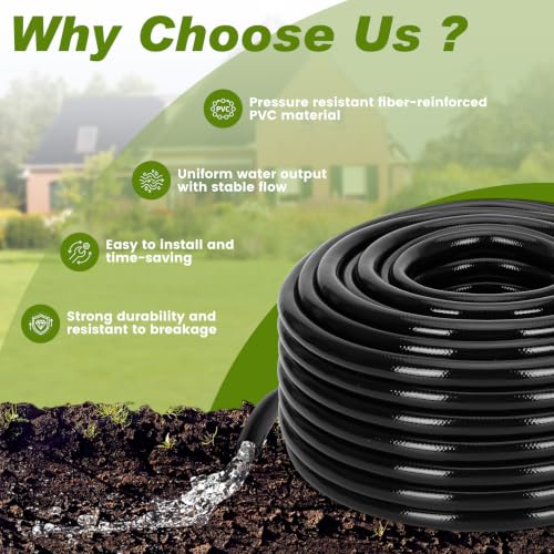 1/2 Inch Drip Irrigation Tubing, 50FT Main Line Hose Tube, Flexible PVC Irrigation Hose for Raised Beds, Greenhouse, Vegetable Gardens and Yard Watering System（Black) - size: 50 FT 1/2" Main Tubing