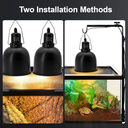 MECESOR Reptile Light Fixture, 2 Packs 5.5 Inch Deep Dome Lampshade, Reptile Heat Lamp Fixture with Separate Switches Fit for UVB Bulb Basking Heat Bulb for Reptile Glass Terrariums