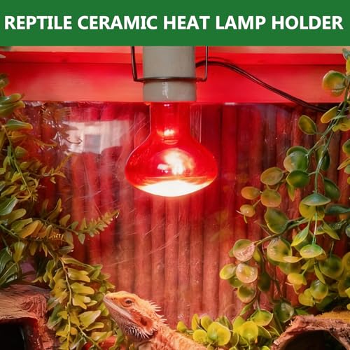 Reptile Ceramic Heat Lamp Holder,Reptile Light Fixture with Thermometer,Pet Terrarium Heat Lamp Bulb Socket Bracket for for Bearded Dragon Lizard Snake Tortoise - size: 3.5*2.4*4.5IN