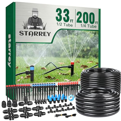 Drip Irrigation System for Garden, 2026-Upgraded Quick Connect Garden Watering Kit All-in-One with 1/2 inch 1/4 inch Irrigation Tubing for Garden, Lawn, Greenhouse, Raised Beds (233FT) - size: 33FT Main tube+200FT 1/4" tube