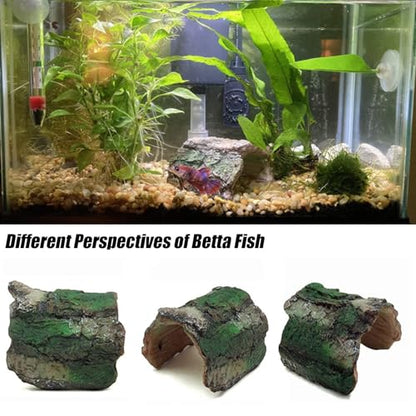 Betta Log Resin Hollow Tree Trunk Ornament, Aquarium Hideout Reptile Cave Ornament Terrarium Fish Tank Decoration-(4Pcs)