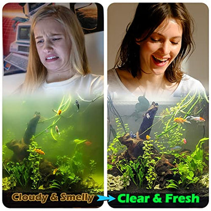 COOSPIDER Aquarium U-V Filter Green Clean Machine for 40-100 Gallon Fish Tank Crystal Clear 300GPH Submersible Water Pump Air Supply Wave Maker Green Killing