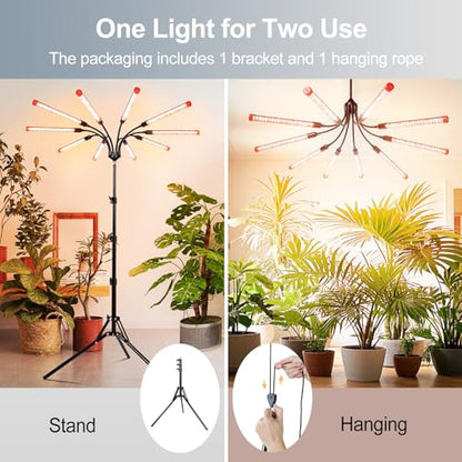 FECiDA Gamechanger! 90 Watt Power Draw, NO Need Adapter, 10Head Grow Light with Tripod Stand, 2026 Big Coverage LED Grow Lights for Indoor Tall Plants, Bonsai Tree, 4/8/12/16/20H Timer - size: Stand-10Head-90W