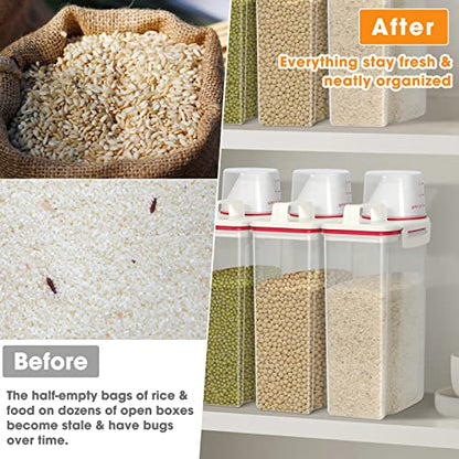 TBMax 2 Pack Rice Storage Containers 4 Lbs, Small Rice Dispenser with Measuring Cup, Cereal Containers Flour Bin, Kitchen Food Storage Container and Pantry Organizers, Pet Dog Cat Food Dispenser - color: Red & Red