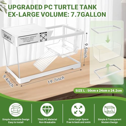 GOZILLA Aquatic Turtle Tank Kit+Lamp+Filter, Upgrade PC Turtle Tank Starter Kit with Adjustable Lamp & Filter,Reptile Habitat with Lid,Hanging Platform for Small Reptiles.(19.68×9.52×9.44''/White Kit) - color: Large-White-KIT