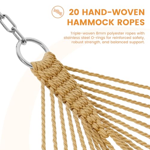 Lazy Daze Hammocks 13 FT Extra Large 2+ Person Caribbean Rope Hammock, Hand Woven Polyester XL Hammock with Spreader Bars, for Outside Outdoor Backyard Patio Poolside, 500 LBS Capacity, Tan - color: Tan