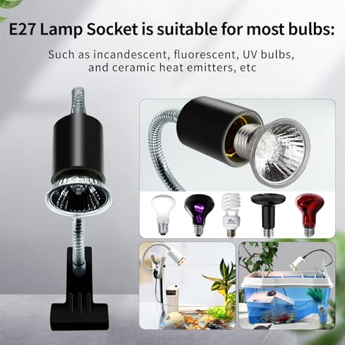 Reptile Heat Lamp,UVA UVB Reptile Light with 360°Rotatable Hose and Timed with 2 Bulbs(25W,50W),Basking Calcium Light Heat Lamp Bulbs for Turtle,Bearded Dragon,Lizard,Snake Tank(Black) - color: Black