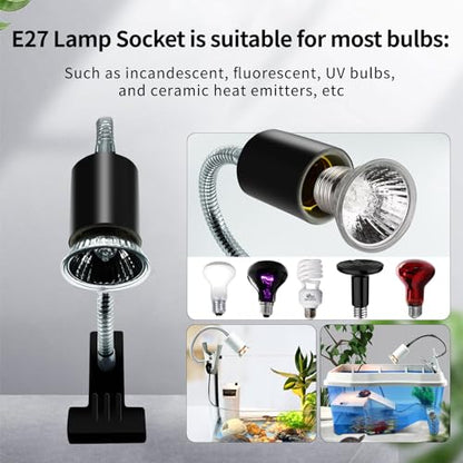 Reptile Heat Lamp,UVA UVB Reptile Light with 360°Rotatable Hose and Timed with 2 Bulbs(25W,50W),Basking Calcium Light Heat Lamp Bulbs for Turtle,Bearded Dragon,Lizard,Snake Tank(Black) - color: Black