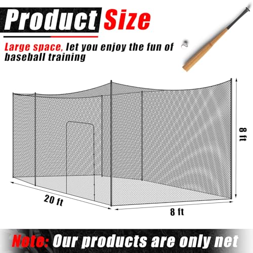 Syhood Baseball Batting Cage Net for Backyard NET ONLY | 55'L/35'L/20'L/10'L Cricket Golf and Softball Cage,Backyard, Indoor and Outdoor Garage Training for Portable PE Hitting Net - size: 20 x 8 x 8 ft