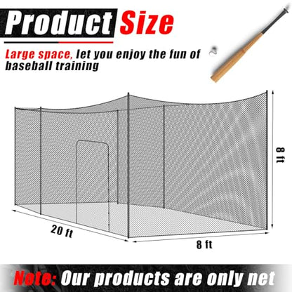 Syhood Baseball Batting Cage Net for Backyard NET ONLY | 55'L/35'L/20'L/10'L Cricket Golf and Softball Cage,Backyard, Indoor and Outdoor Garage Training for Portable PE Hitting Net - size: 20 x 8 x 8 ft
