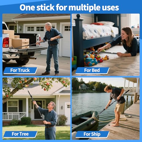 Magnetically Mounted Truck Cargo Grabber Reach Retriever Tool,6.9 Ft Upgraded Extendable Truck Bed Accessories,Heavy Duty Stainless Steel Truck Bed Grabber Tool with Two Hooks (Magnetically Mounted) | 6.9FT Heavy Duty Stainless Steel Extendable Pole with