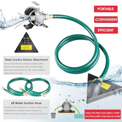 Water Transfer Pump, 115V 1/10HP 330GPH Utility Water Pump Electric With 2 * 6ft Suction Hose, Portable Small Water Pump For Pool Draining, Removing Water From Rain Barrel, Aquariums, etc. - style: 1/10HP 2 Hoses