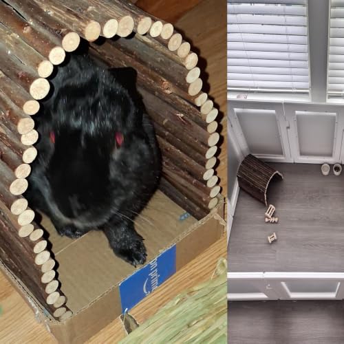 kathson Wooden Rabbit Hideout with Tunnel,Extra Large Bunny Bridge Guinea Pig Wood Ladder Flexible Hamster Ramp Small Animal Climbing Toys for Ferret Hedgehog Chinchillas and Other Rodents - size: XXL (40 x 27.5 inches)