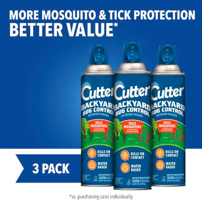 Cutter Backyard Bug Control Outdoor Fogger 16 Oz, 3 Pack | Kills Mosquitoes, Gnats, Flies, Wasps & More, For Decks, Patios & Picnic Areas, Treats up to 1,200 Cu Ft - size: 3 Pack