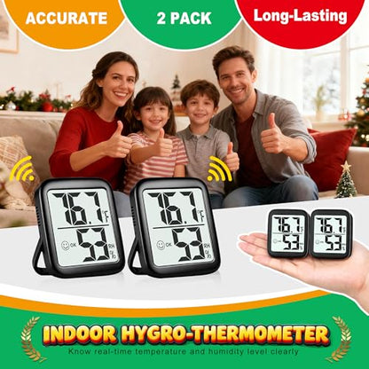 2 Pack Room Thermometer Indoor Hygrometer | Monitor Temperature & Humidity, Accurate, Fast Read, Easy To View, Magnetic/Kickstand/Hanging, ℉/℃, w/ Battery, Compact - color: 2 Pcs * Classic Black ( 97%+ Choice )