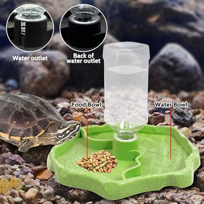 Tfwadmx 9oz 2-in-1 Reptile Water Bottle Turtle Automatic Feeders Waterer Food and Water Bowl pet Dispenser Bottle Feeding Dish for Lizard Chameleon(Green) - color: Green