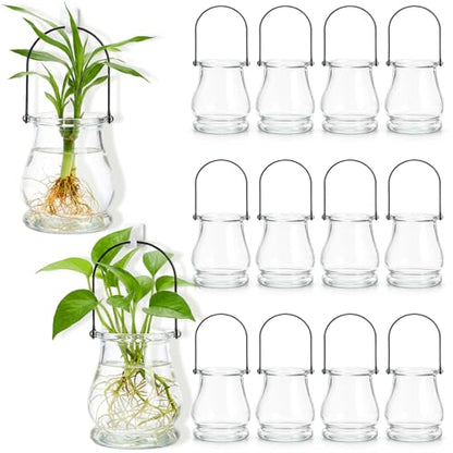 Tebery 12 Pack Wall Hanging Planter Propagation, Glass Pot Terrariums for Indoor Plants, Clear Air Plant Holder Vase for Home Office Decor