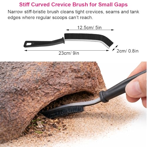Reptile Sand Scoop Cleaning Kit for Bearded Dragon & Leopard Gecko Tank Accessories – Reptile Sand Sifter, Reptile Litter Scoop, Mini Brush & Dustpan, Hanging Waste Bag Dispenser