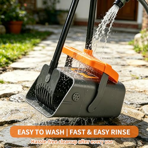 Pooper Scooper, 46" Long Handle Heavy Duty Picker-Upper, Swivel Bin Rake Kit with Bag Attachment, 100 Waste Bags for Small Large Dogs Puppy Poop Trash Litter Cleanup Yard Outdoor Pet Essentials - color: Gray & Bright Orange