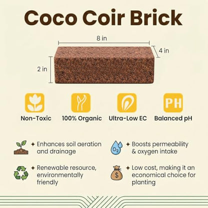 Halatool 10 Pack Coco Coir Brick, Organic Coconut Coir Soil for Plants | Organic Coco Coir Soil, pH Balanced & Low EC – Expanding Seed Starter, Potting Mix for Plants, Flowers & Reptiles - size: 10 Pack